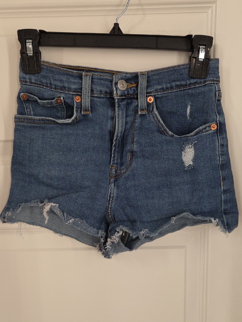 Levi's Blue Distressed High-Rise Jean Shorts